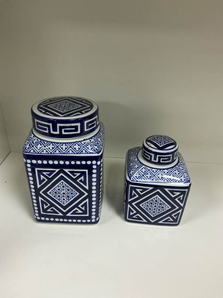 VASO CERÂMICA AZUL E BRANCO P/G