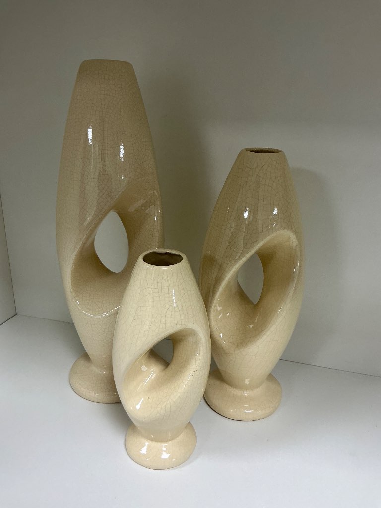 TRIO VASO CERÂMICA BEGE