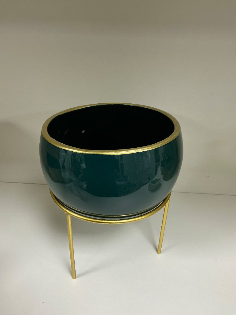 VASO DE PLANTA CVERDE/DOURADO COM SUPORTE